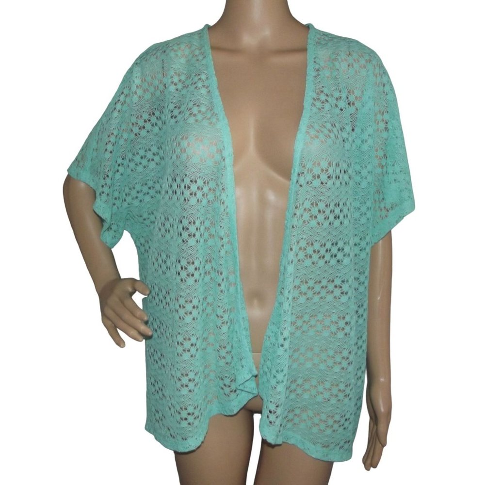 Sag Harbor Sweater XL Honey Dew Green Polyester Cardigan Lightweight open knit